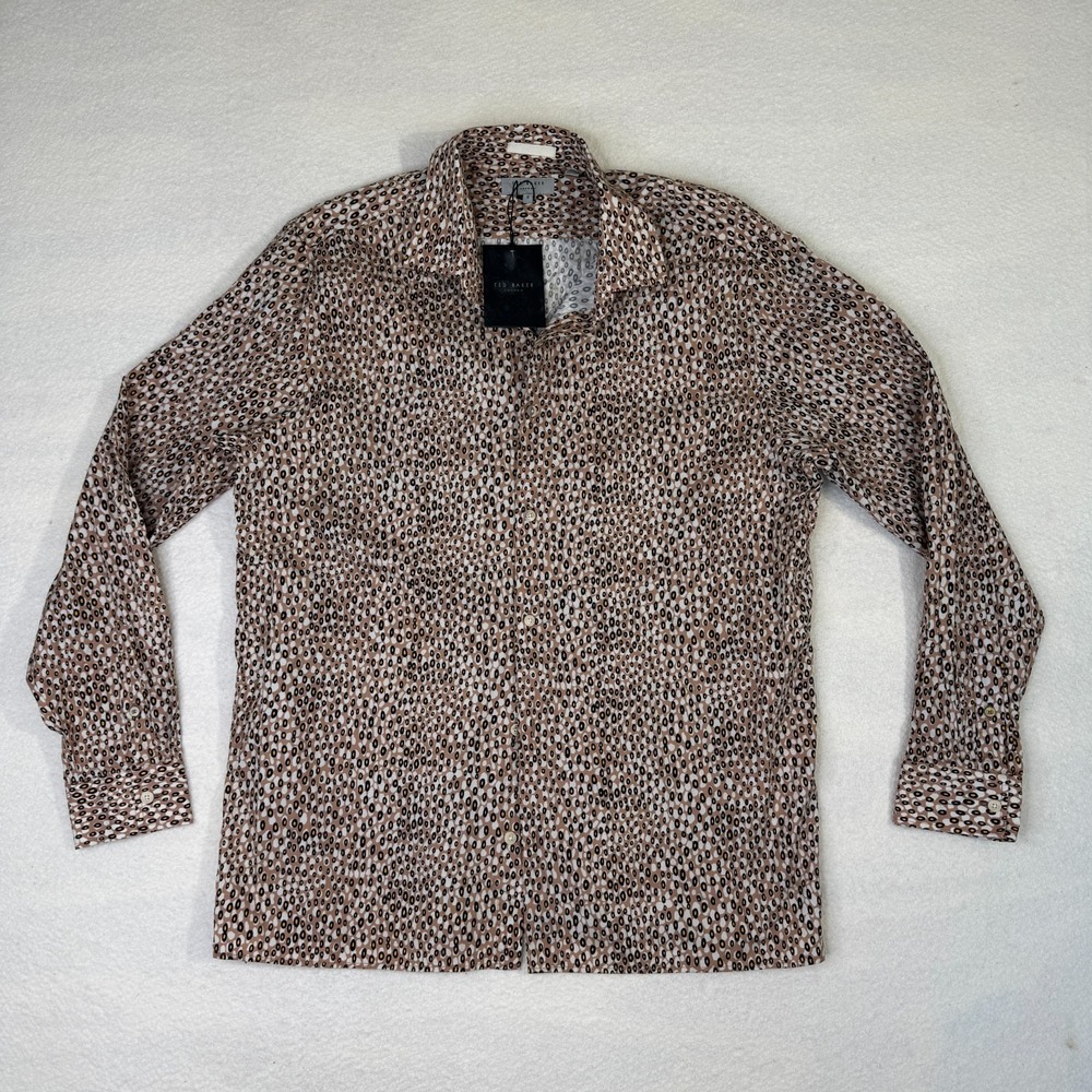 Ted Baker London Dunston LS Retro Dot Button Down Shirt Brown Size 5 XL NWT
